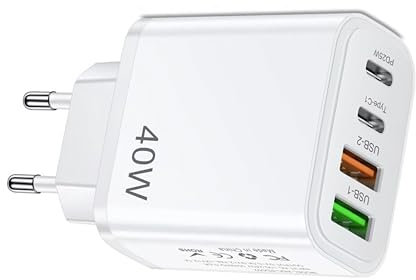 Cargador USB C - Cargador USB Carga Rápida Múltiple 4 Puertos - Enchufe Multiple USB C 40 W – Adaptador USB C Compatible de Samsung, iPhone - iPad, Huawei, Google, Carga Rapida.40W