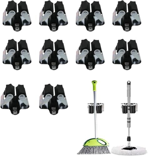 Yeeliv 10 Pcs Mop Broom Holder, 0.7mm thickness Mop Wall Mounted Clips, Broom Holder Wall Mounted, Metal Sweeping Brush Gripper Hanger for Bathroom, Kitchen, Office, Closet, Garden Garage