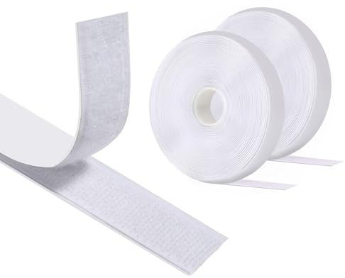 Vinabo Auto Adhesivo Cinta De Gancho Y Bucle 8 m X 20 mm, Cinta doble cara adhesivo de gancho y bucle, Adhesivo Fuerte Hook Y Loop Bandas Para Coser (Blanco)