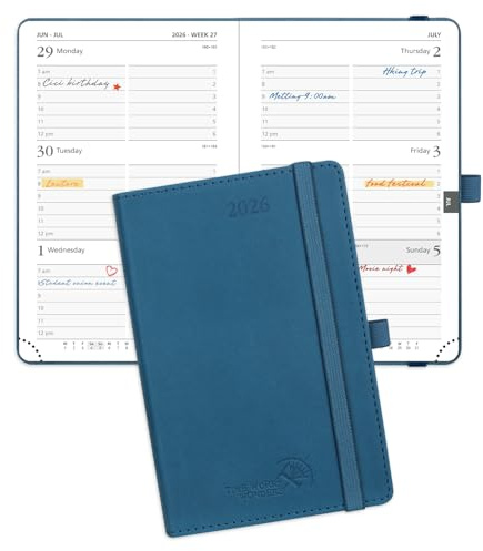 POPRUN 2026 Pocket Diary A6 (16x10.5 cm) Week to View Small PU Leather Soft Cover Weekly Appointment Diary 26 Work Planner, Inner Pocket, 100GSM Paper (Night Sky Blue)