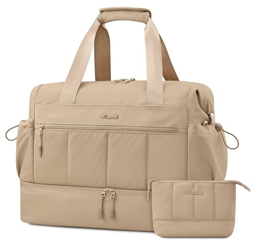 LOVEVOOK Resväska dam, lätt weekend handbagage, väska, resa duffle bag för flygresor, vattentät klinikväska födsel sjukhusväska sportväska med skofack för gym, kaki, M-30L