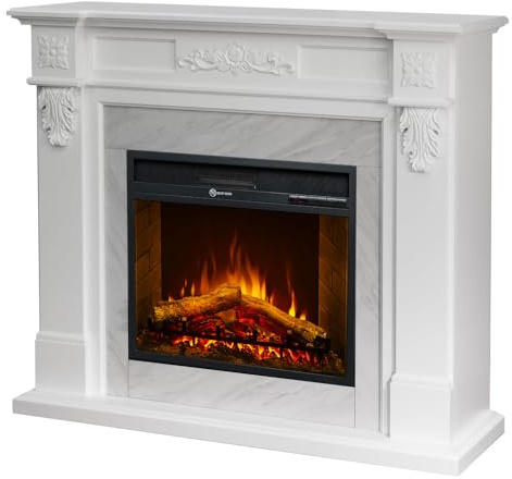 Camino elettrico caminetto da terra TRUMAN Bianco effetto marmo L121 x P38 x H108