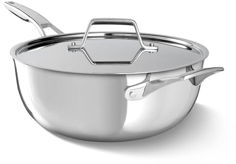 Calphalon Premier Polished 5-Ply Stainless Steel Cookware Set w/Turbo Heat Tech 4.5Qt Chef's Pan with Lid, Induction, Oven Safe 500F, PFOA Free, Polished Stainless Silver