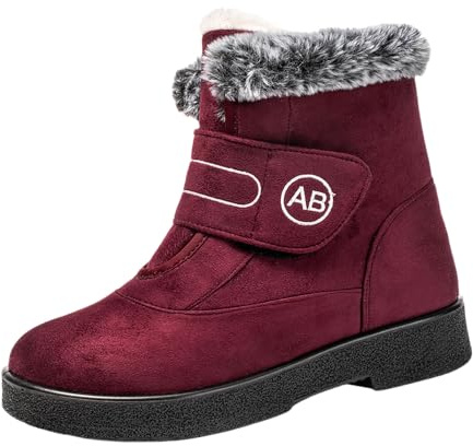 2026 Botines Mujer Mujer Invierno Suede Plano Deslizamiento En Mantener Caliente Botas De Nieve Cómodas Botas Mediadas Zapatos, rojo, 37 EU