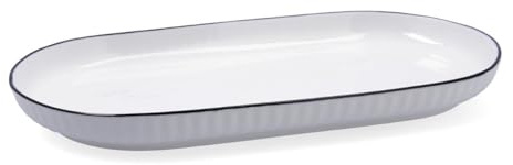 Genérico Plato Ovalado Elegante, Blanco con Borde Gris, 30x20x2,5 cm, Resistente, Ideal para Servir