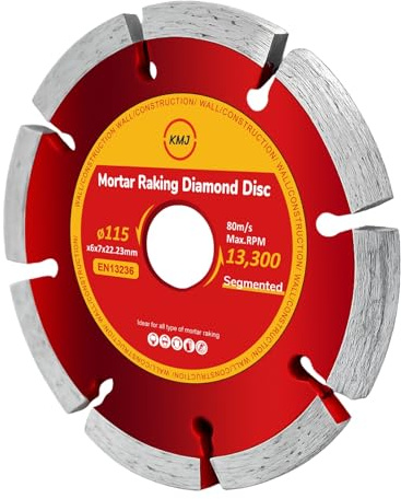 KMJ A-Grade 1 Pack Mortar Rake 115mm Diamond cutting Disc for Angle Grinder with 6mm Thickness –Mortar Raker & Removal Tool-115mm Pointing Disc-Durable Mortar Raking Disc–Size 115 x 6 x 7 x 22.23 mm