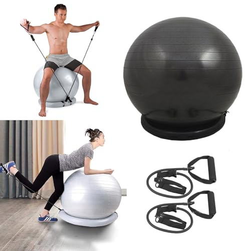 Stabilitetsbollstol, ergonomisk balansboll med halkfri bas och spricksäkert säte, bålstyrka och hållningsstöd för hemmakontor, yoga, pilates, graviditet med pump
