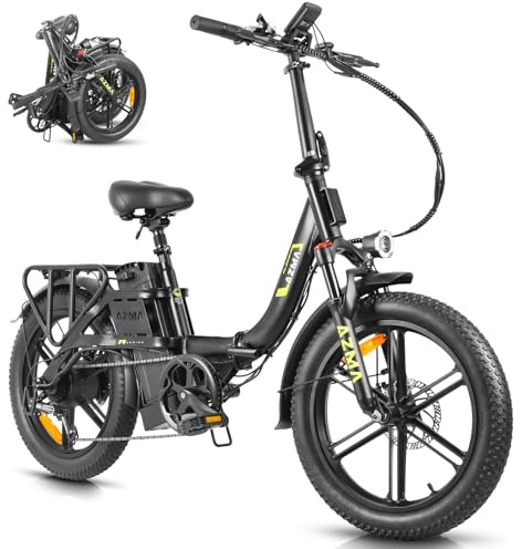 AZMA F1 Bici Eléctrica Plegable, 36V20.8AH(748.8WH) Batería Extraíble,Bicicleta Eléctrica para Adultos con Alcance 150KM, 20“ * 3.0” Fat Tyre E-Bike para Viajeros Urbanos (Negro)