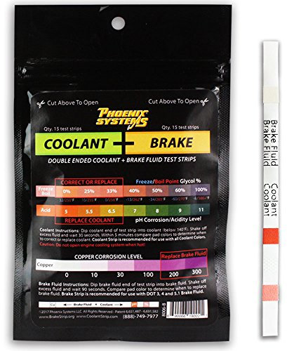 Phoenix Systems 8006-B Double-Ended Coolant + Brake Fluid Test Strips (15 foil wrapped test strips), 1 Pack