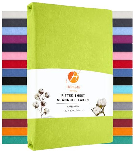Heim24h Spannbettlaken 120x200cm bis 30 cm, Apfelgrün, 100% Baumwolle Bettlaken, Öko Tex Zertifiziert Jersey Spannbetttuch