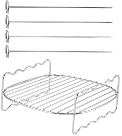 Fdit Air Fryer Rack, Premium Double Layer Skewer Baking Tray for BBQ Roasting 304 Stainless Steel Silver 6.57 x 6.50 x 2.76 In 1 Set