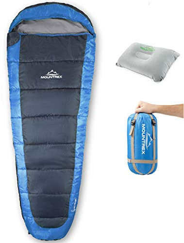 MOUNTREX® Schlafsack +10°C / +20°C – Ultraleicht & Kompakt (850g) - Outdoor Sommerschlafsack - Mumienschlafsack (205x75cm) - Kleines Packmaß - für Jugendliche und Erwachsene + Bonus Reisekissen