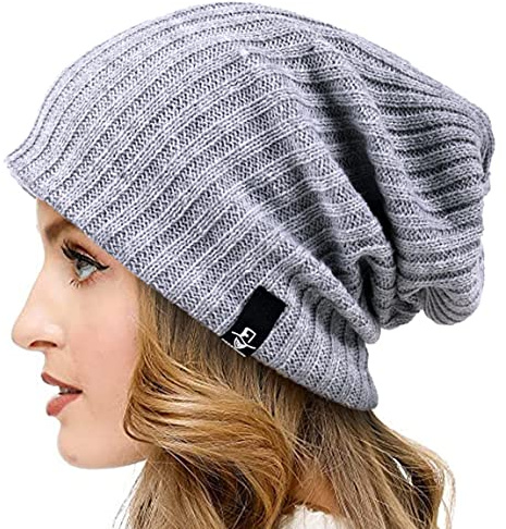 VECRY Femmes Slouch Bonnet Tricot Béret Côtelé Bouffant Calotte Hiver Été Chapeaux (Solide Pâle,Taille Unique)