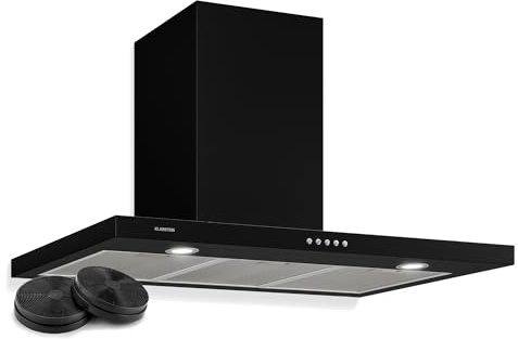 Klarstein Limelight Cooker Hood 90 cm, Stainless Steel Wall-Mounted Extractor Hood, 3 Speeds, 640 m³/h, Digital Display, LED Lighting, 64 dB, Ducted & Recirculating, Black