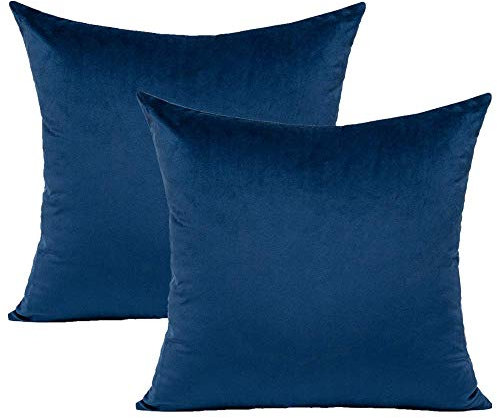VAKADO Marineblaue Samt-Kissenbezug Dunkelblau Quadratisch Kissenhülle Dekorative Couch Sofa Solide Dekor-Kissenbezüge Super Weich für Schlafzimmer Auto Büro 2er-Set, 40 x 40 cm