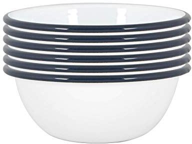 Argon Tableware Coloured Pasta Bowls - 16cm - Pack of 6 - Navy Metal Enamel Cereal Lightweight Camping Serving Bowls for Snacks, Pasta, Cereal, Salad
