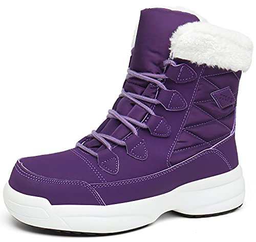ZYLDK Damen Winterstiefel Winterschuhe Warm Gefüttert Winter Boots Schneestiefel rutschfeste Wanderschuhe,Violett,EU39