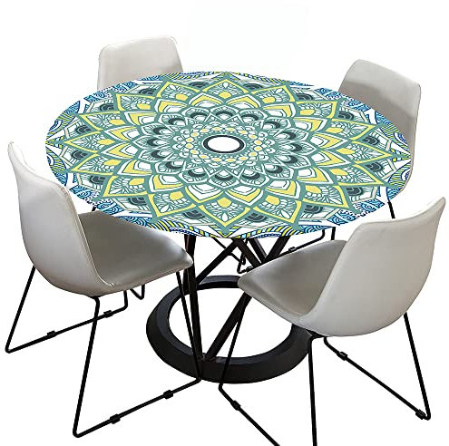 Morbuy Rund Tischdecke Elastisch, Lotuseffekt Tischdecke Abwaschbar Tischdecken Mandala Drucken Gartentischdecke Indoor Outdoor Tischtuch (Durchmesser 70cm,hellblau)