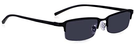 2.5 Lunettes de soleil de lecture pour homme, demi-monture en métal prêt à porter noir teinté, charnières à ressort pour un ajustement confortable, protection UV et solaire Read Optics