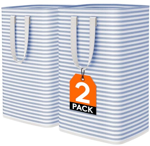 Lifewit 2 Pack Laundry Basket 80L Each, Collapsible Clothes Hamper with Reinforced Handles, Freestanding Waterproof Design for Bedroom and Laundry Room, Blue 160L Total
