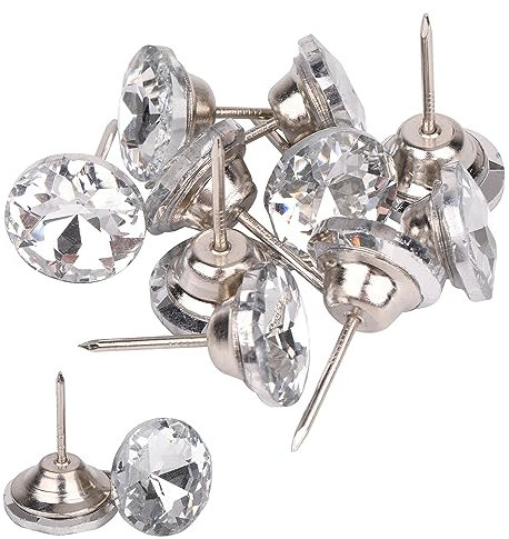 WedDecor 10 chiodi da tappezzeria con testa di cristallo, puntine decorative per divano, letto, testiera, mobili, decorazioni fai da te, 20 mm, argento