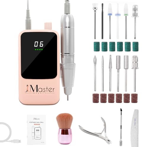 Nagelfräser JCMaster Profi, Fräser Nägel 35.000 U/Min, tragbare Elektrische Nagelfeile für Gelnägel Acrylnägel mit wiederaufladbare Batterie, elektrische Nagelfräser, inkl 12x Bits, Knopfsteuerung