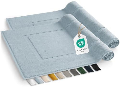 Blumtal Badvorleger Terry - Badezimmerteppich 100% Baumwolle in 50x80 cm - Oeko-Tex zertifizierter Badteppich & Duschvorleger - Badezimmer Teppich - bath mats - Badvorleger im Set 2 teilig in Hellblau