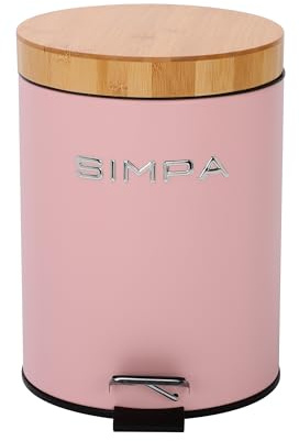 simpa 5L 5 Litre Matt Pink Slim Soft-Closing Pedal Dustbin with Bamboo Lid