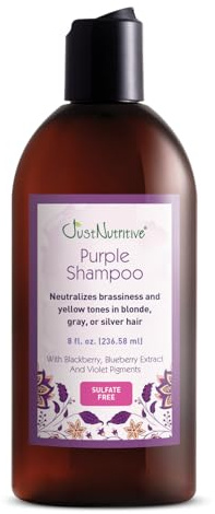 Just Nutritive Purple Toning Shampoo for Blonde, Gray, White, Silver, and Bleached Hair - Eliminate Brassiness, Boost Shine, Repairs, Hydrates, Sulfate-Free, Paraben-Free, Anti-Yellowing, 8 oz.