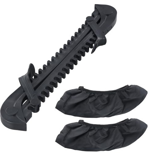 Schlittschuhschutz, 1 Paar Kufenschoner Schlittschuhe + 1 Paar Schlittschuh Staubschutzhülle, Kufenschoner Eiskunstlauf, Verstellbare Schlittschuhprotektoren für Erwachsene Kinder (Schwarz)