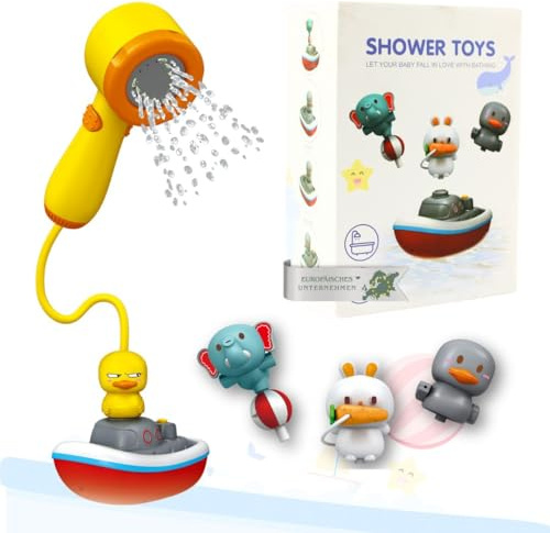 HELLO HIPPO® Giocattoli da Bagno per Bambini - Fontana con Doccia a Forma di Anatra, Coniglio, Elefante e Paperella Rotante | Giochi d'Acqua Divertenti e Sicuri per Bambini