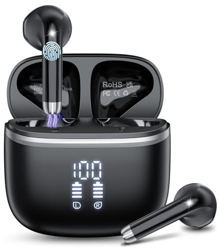 HOIFA Bluetooth Kopfhörer, Kopfhörer Kabellos Bluetooth 5.4 In Ear Kopfhörer mit 4 ENC Noise Cancelling Mic, 40H Spielzeit mit LED, IP7 Wasserdicht in Ear Ohrhörer für Arbeit/Studium/Freizeit Schwarz