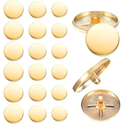 Gold Button, Mabor 18pcs Metal Flat Button Gold Buttons for Blazers Golden Coat Buttons Round Shaped Sewing Button for Suit Coat Shirt Jackets Craft(15mm 20mm 25mm)