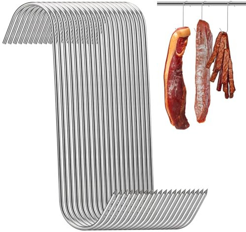 20 ganchos para carne de acero inoxidable, 180 mm, ganchos en S, grandes, para carniceros, ganchos en forma de S, ganchos en S para procesamiento de carne, ahumado, pollo, ahumado costillas, caza,