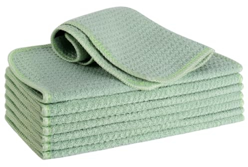 VIVOTE 8er-Pack Mikrofaser-Tuch Barista-Tuch Salbeigrün Waffel-Geschirrtuch Waschbare Küchenlappen Dicke Haushaltsreinigungstücher Keine Fusseln 20 x 20 cm 8 Stück 380GSM