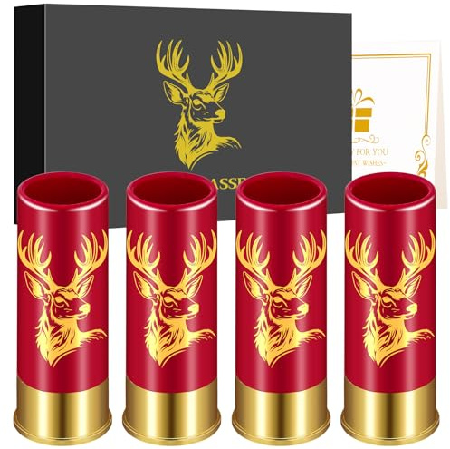 Bicchieri da liquore con testa inclinata, testa di cervo, 4 pezzi, con confezione regalo, per uomini e donne, matrimoni, festa del papà, regali per cacciatori, 12 GA, piccoli bicchierini da liquore da