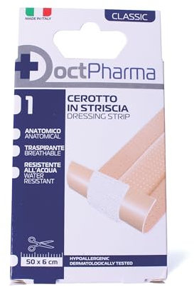 Doctpharma Cerotto in Striscia Ritagliabile 50x6 cm, Anatomico, Traspirante, Resistente all’Acqua, Ipoallergenico, Cerotto Adesivo Medicale per Ferite, Tagli, Abrasioni, Cerotto Flessibile