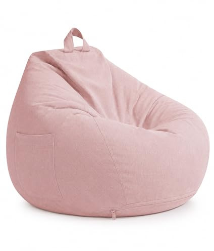 Highdi Bean Bag Without Fillings - Cotton Linen Durable & Comfortable, Pink Storage Bean Bag Chair for Living Room/Gaming Room, Perfect for Adults & Teens, Childrens