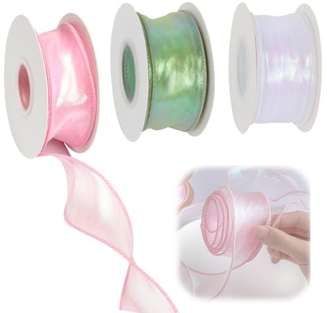 BSITSSS 3 Rollos Cinta de Raso, Cinta Raso 3 Colores4 cm x 9 m, Ribbon, Lazo Brillante, Lazos para Regalo para Manualidades, Envoltorios de Regalos, Lazos, Decoración de Bodas