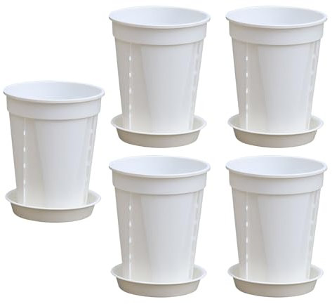 Vasi da fiori per interni, vaso decorativo moderno, vasi da giardino, piante da giardino, contenitori da 5 pezzi con vassoi di drenaggio, decorativi per piantare finestre per coltivare finestre