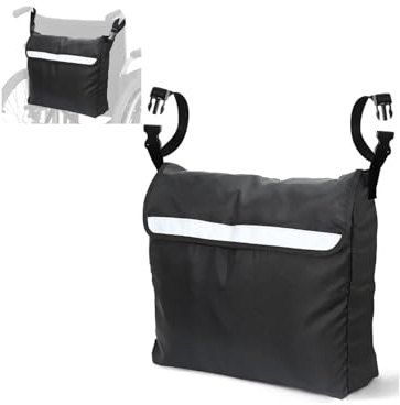 HUVZOR 1 bolsa de tela Oxford para silla de ruedas, bolsa trasera impermeable para silla de ruedas,bolsa de almacenamiento, bolsa para andador, bolsa para con banda reflectante, tamaño grande, negra