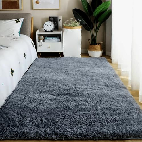 Modern Supermjuk Tjock 190 x 200 cm Mjuk Sovrumsmattor Enkel för Vardagsrum Heminredning, Mörkgrå