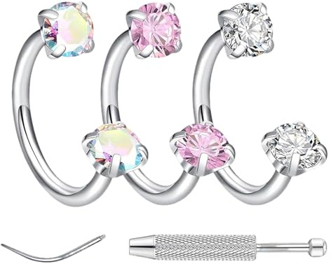 YUZHEDM 3 näspiercing, näsringar, läpppiercing, brosk, öron (conch, tragus, helix) klicker, näspiercingsringar för kvinnor, herr, Helix Septum silverring (8 mm)