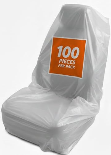 Disposable Car Seat Covers, Pack of 100 — Lightweight Single-Use Plastic Protectors for Car Seats, Ideal for Garages, Valeting, MOT & Repairs, Fits Most Standard Seats, Transparent