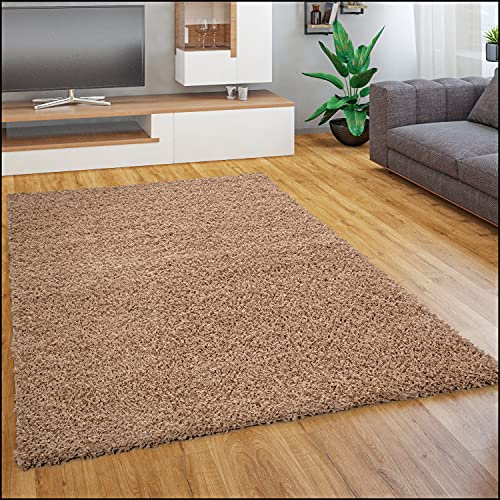 Paco Home Teppich Wohnzimmer Schlafzimmer Hochflor Shaggy Flokati Optik Einfarbiges Design Weich Flauschig Moderne Deko, Grösse:120x170 cm, Farbe:Beige