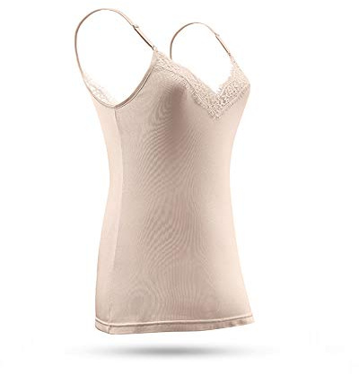 SilRiver Haut Décolleté en V en Soie pour Femme - Top Dentelle sans Manches - sous-vêtements Mi-Chemisier