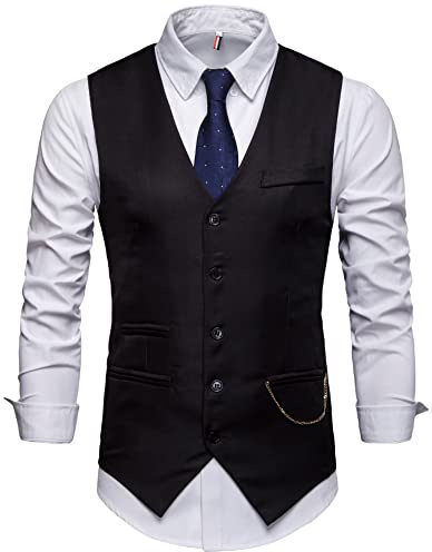 Showu Paisley Gilet Homme sans Manches Slim Fit Ancien Rétro Double Boutonnage Costume Blazers (Noir2, S)