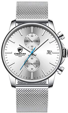 GOLDEN HOUR Montre à Quartz analogique Tendance et Minimaliste en Maille d'acier Inoxydable étanche chronographe pour Homme avec Date Automatique
