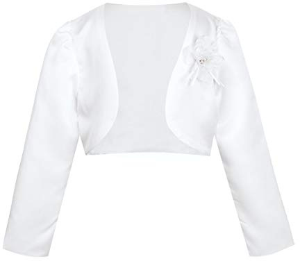 Choomomo Bébé Enfant Fille Boléro Châle de Cérémonie Cardigan Mariage Manteau à Manches Longues Floral Blouson Court Écharpe Pirntemps Été 9 Mois-10 Ans Blanc 9-12 Mois