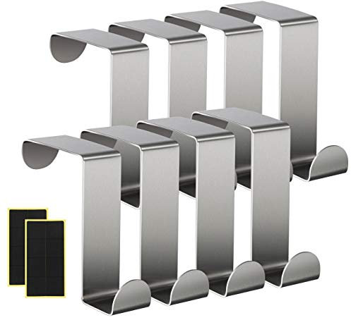 Homewit Türhaken Edelstahl 8er Set,Reversible Haken Verwendbar Ohne Bohren 1mm Dicke Türhaken Kleiderbüge +16 Schaumschutzpolster für Küchenschränke Kommodenschublanden Küche Badezimmer Usw